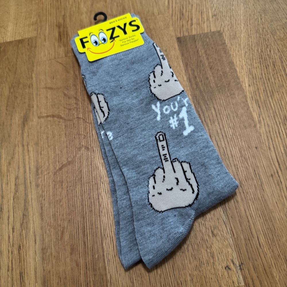 Foozys Men's 6-12 Gray You're #1 Middle Finger Socks NEW